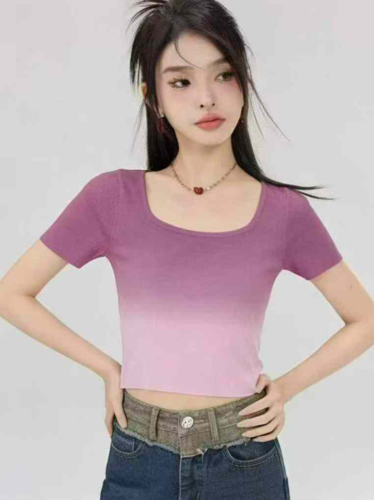 Summer New Gradient Ice Silk Knit Short Sleeve T-shirt, 1260 Pcs - Image 6