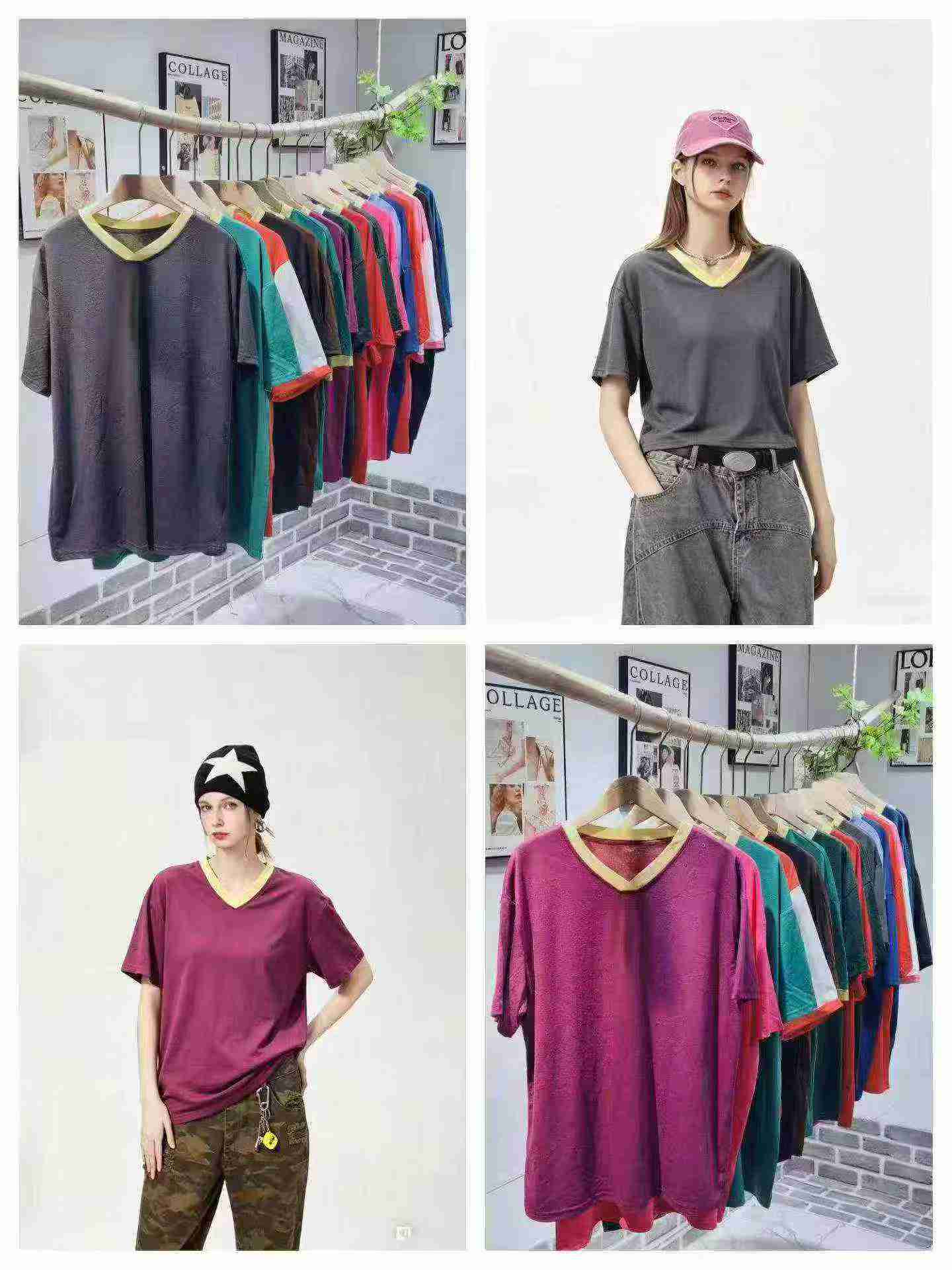 Plus Size Plain V-neck T-shirts, About 7000 Pieces Stock Clearance - Image 6