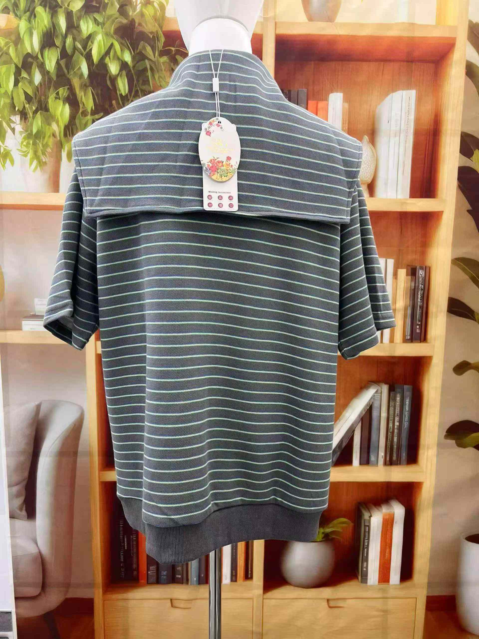 64 Pcs Gray Blue Striped Half Zip Thick Loose Polo Knit Tops - Image 4
