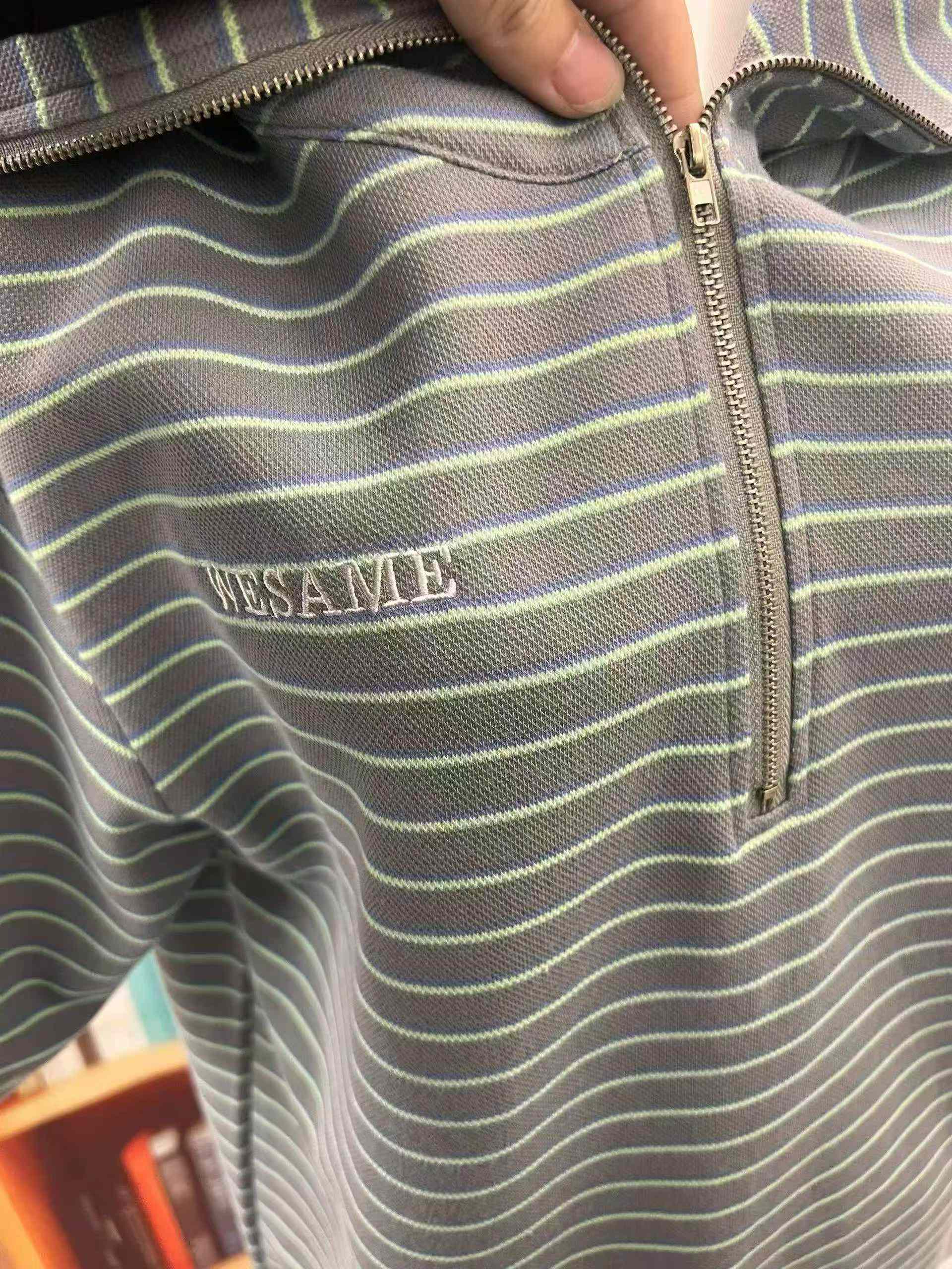 64 Pcs Gray Blue Striped Half Zip Thick Loose Polo Knit Tops - Image 5