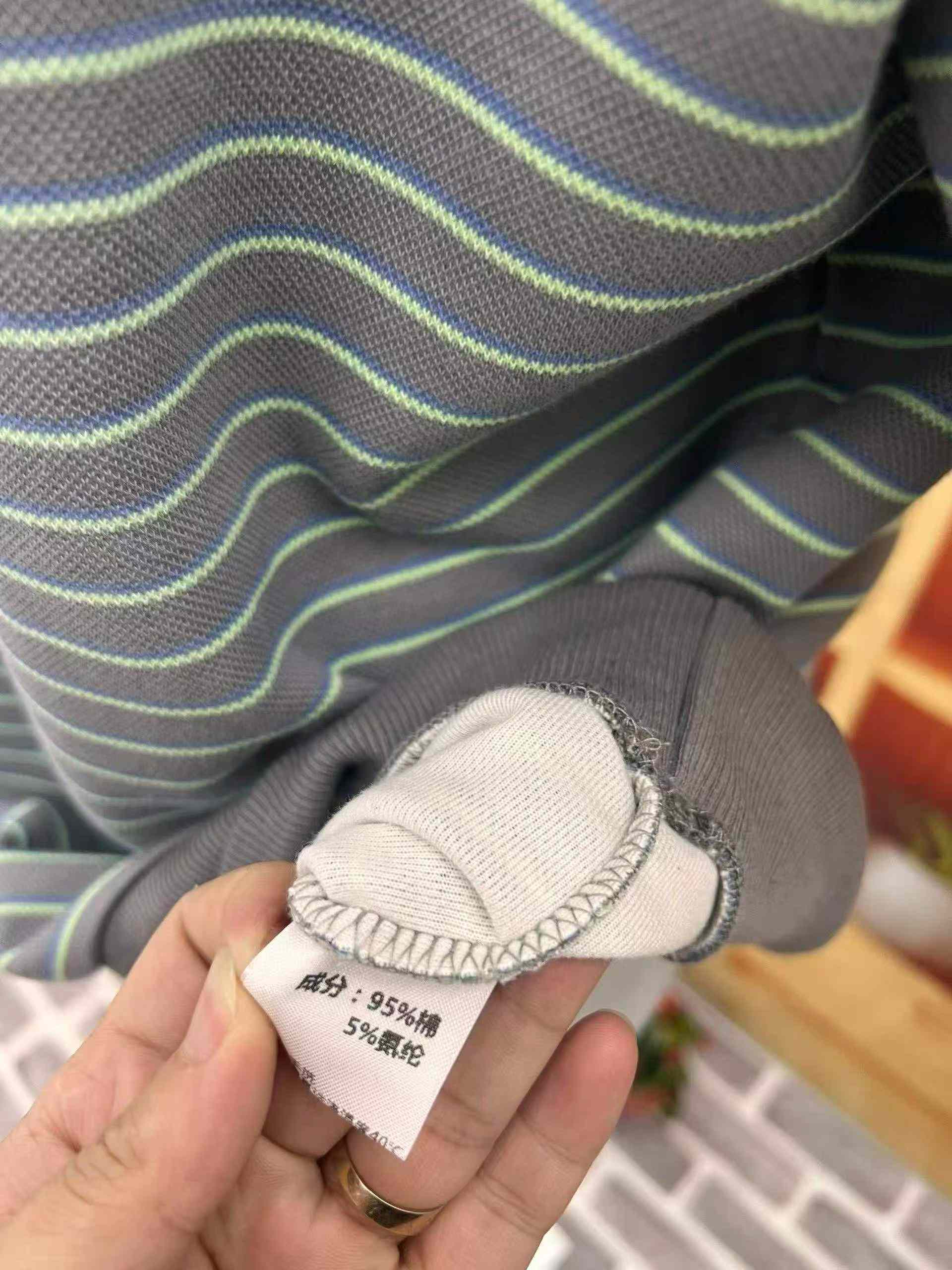 64 Pcs Gray Blue Striped Half Zip Thick Loose Polo Knit Tops - Image 6