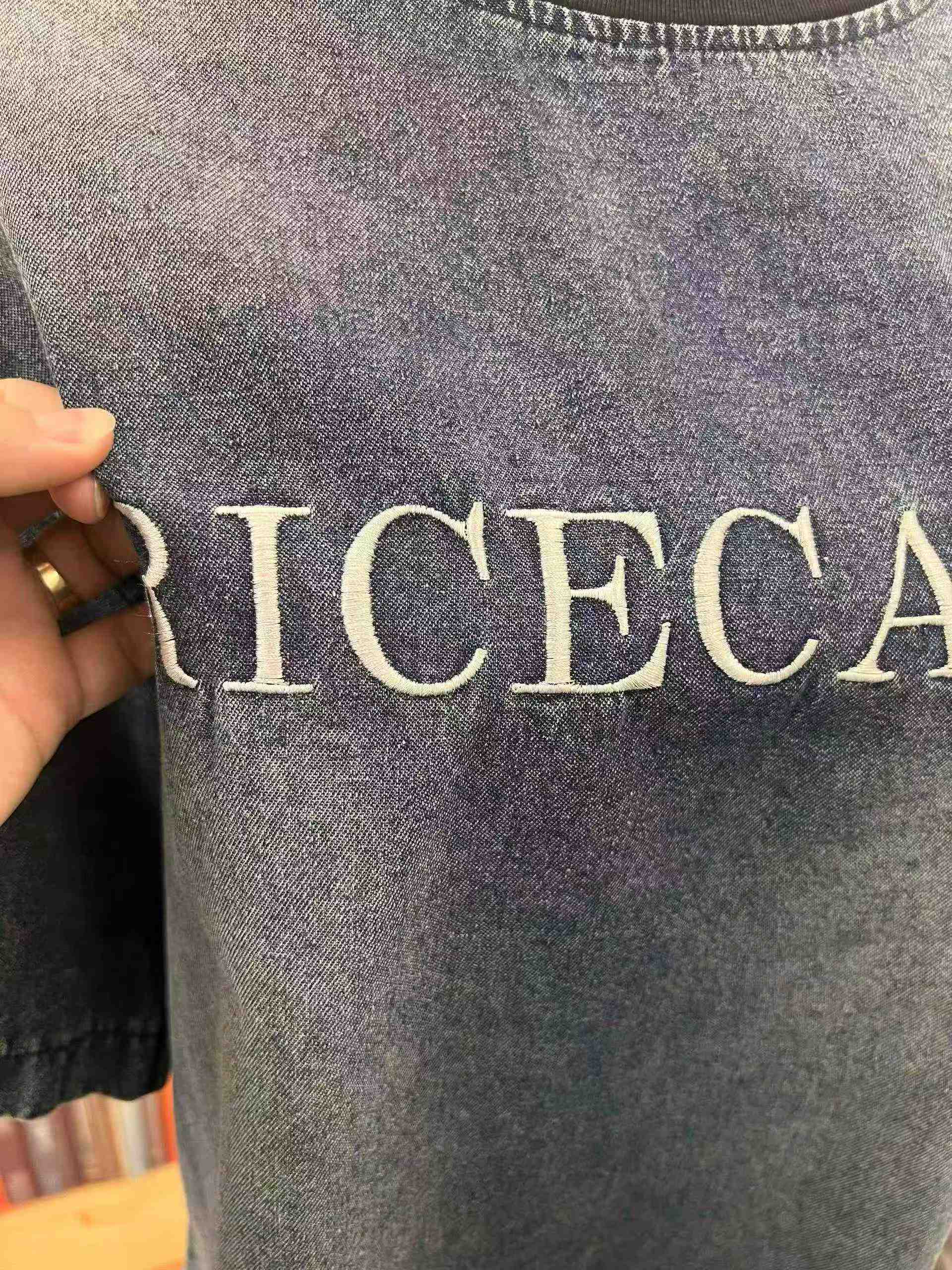 110 Keping Atasan Lengan Pendek Denim Bersulam Gaya Antik Dicuci - Image 5