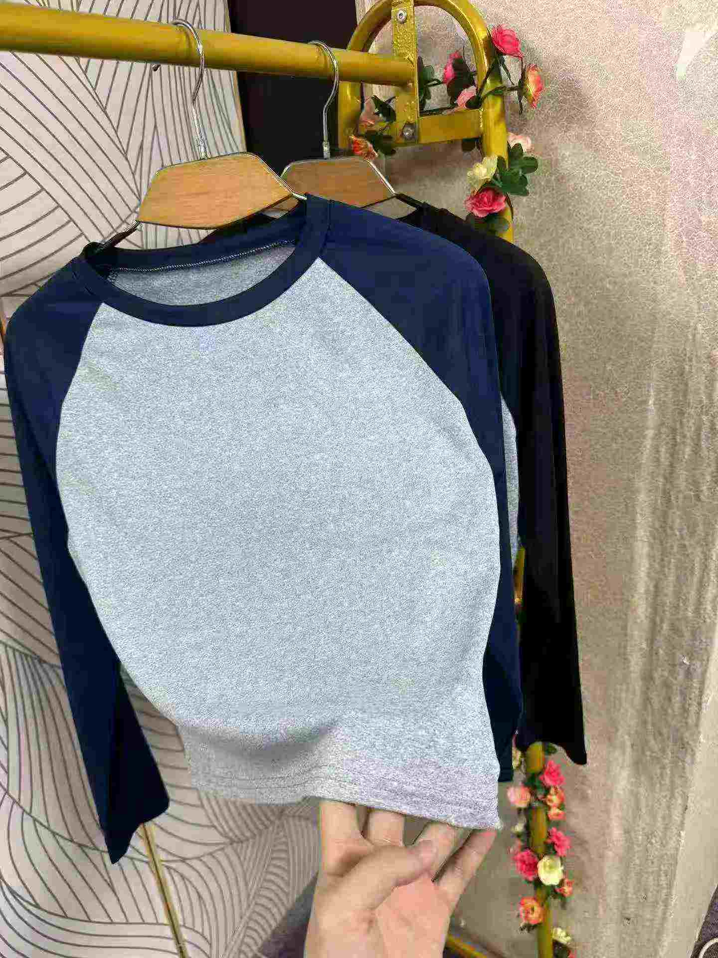 Women's Spring Autumn Contrast Raglan Long Sleeve Slim Crop Top, Total 80 Pieces - Image 7