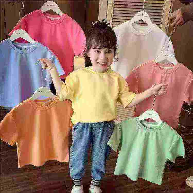 About 1500pcs 100% Cotton Kids Solid Short Sleeve T-shirts Size 90-150 - Image 3