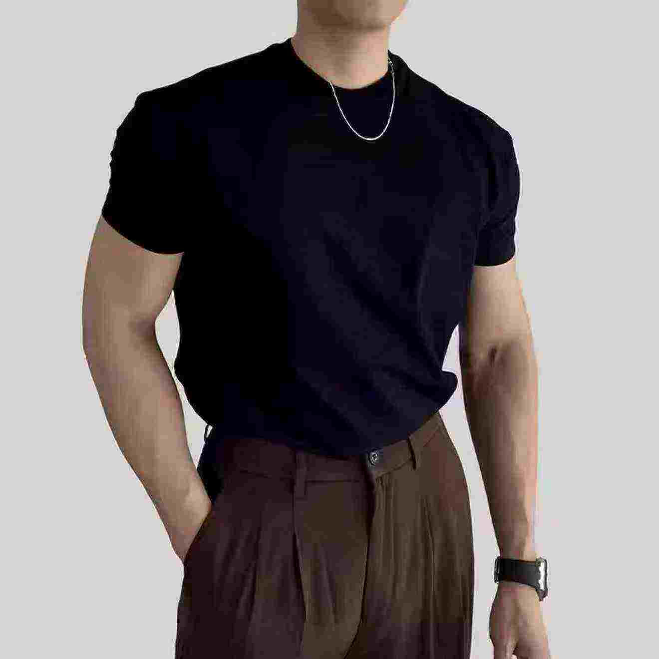 1673件男士纯色冰瓷棉短袖T恤 - Image 5