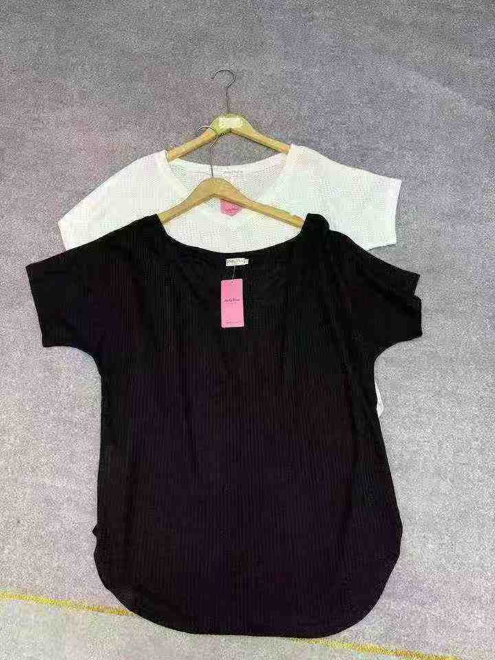 New Women's Waffle Knit V-neck Short Sleeve Summer Blouse 697 Pcs Clearance - Image 3