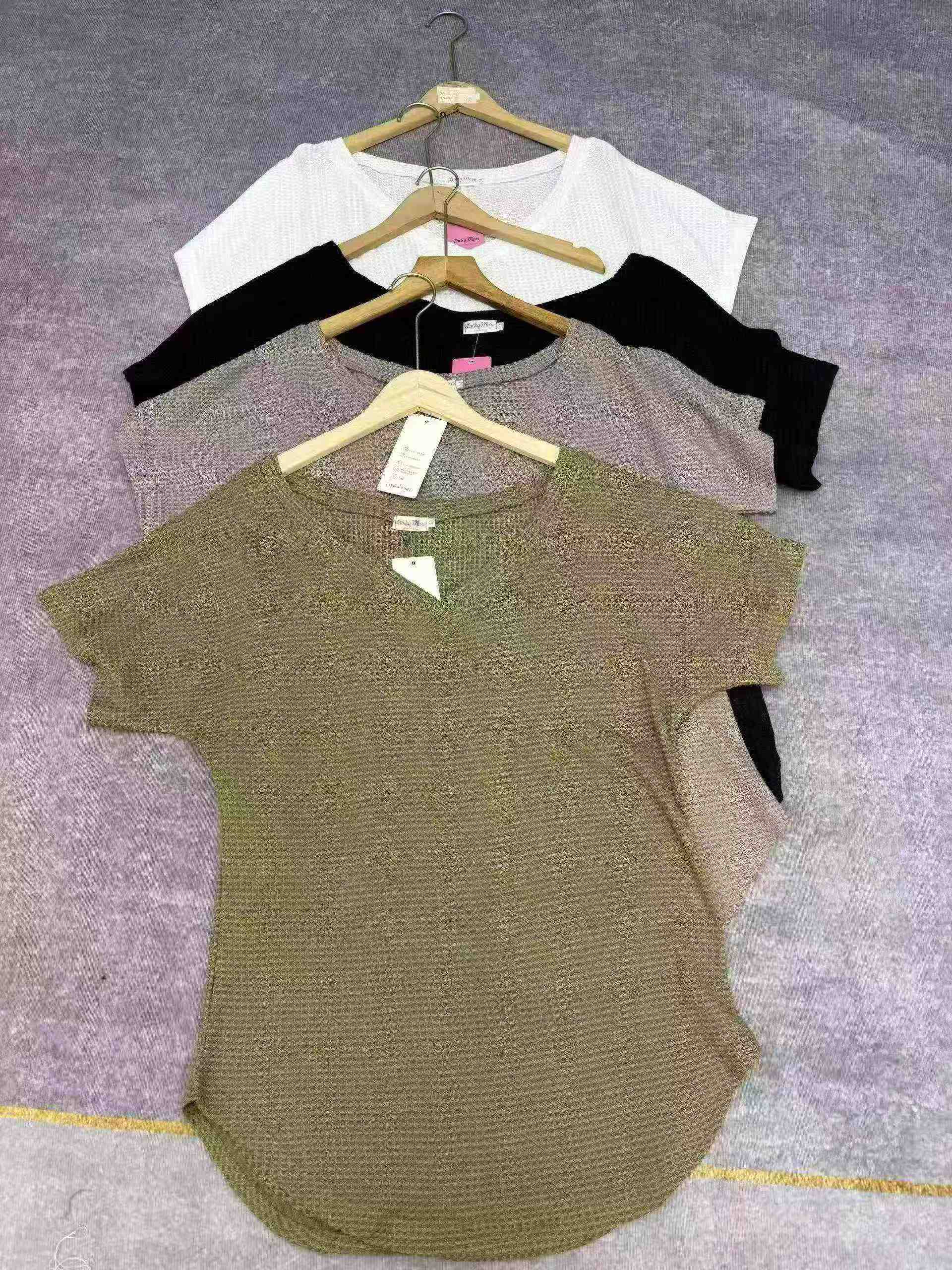 New Women's Waffle Knit V-neck Short Sleeve Summer Blouse 697 Pcs Clearance - Image 5