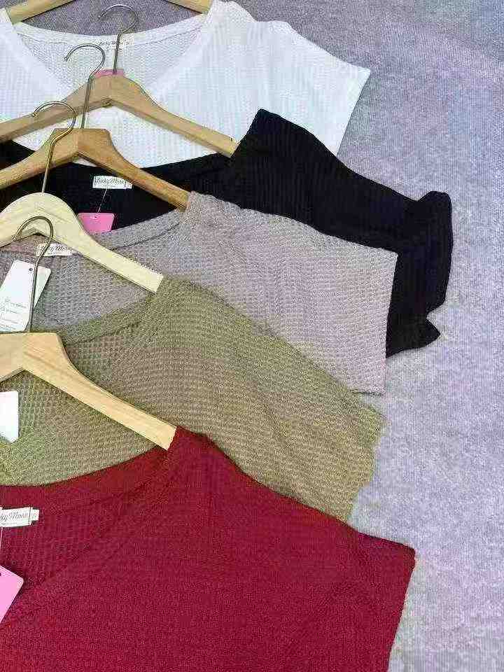 New Women's Waffle Knit V-neck Short Sleeve Summer Blouse 697 Pcs Clearance - Image 7