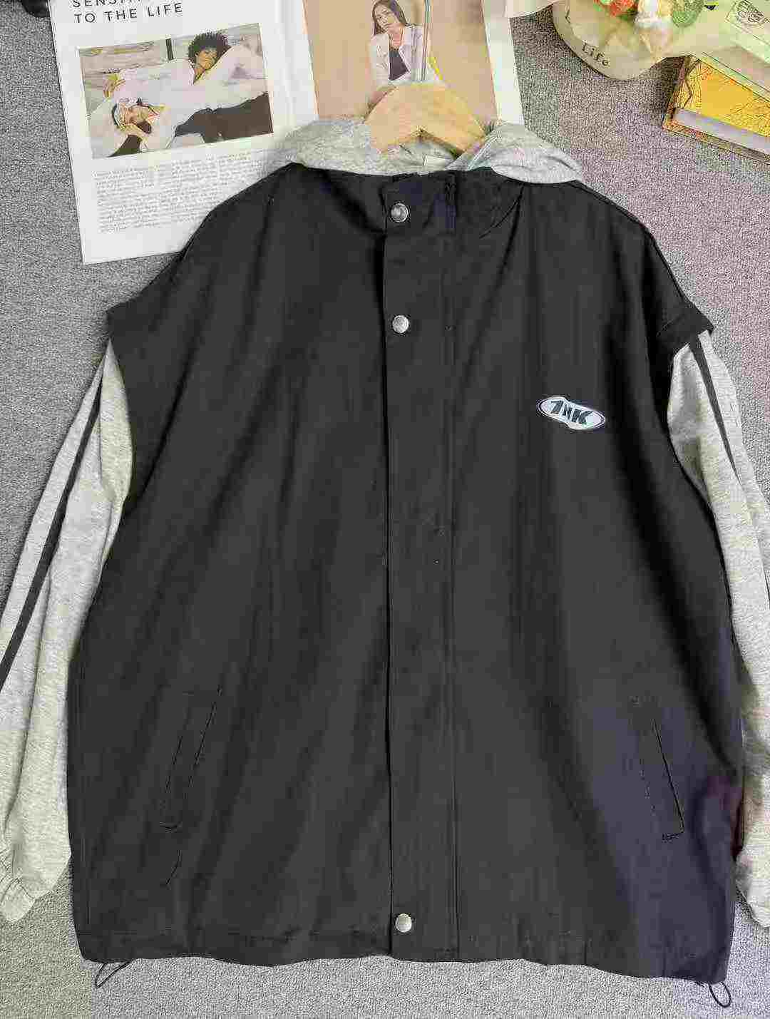 Chaqueta de trabajo con capucha a rayas de efecto dos piezas para hombre 190 piezas - Image 7