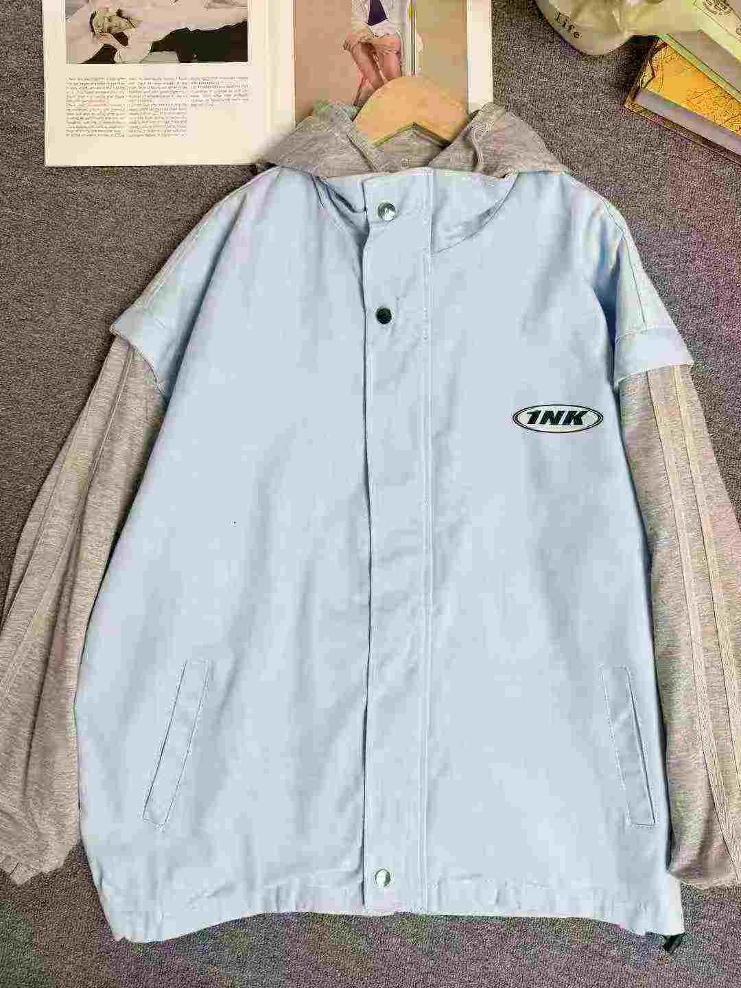 Chaqueta de trabajo con capucha a rayas de efecto dos piezas para hombre 190 piezas - Image 8