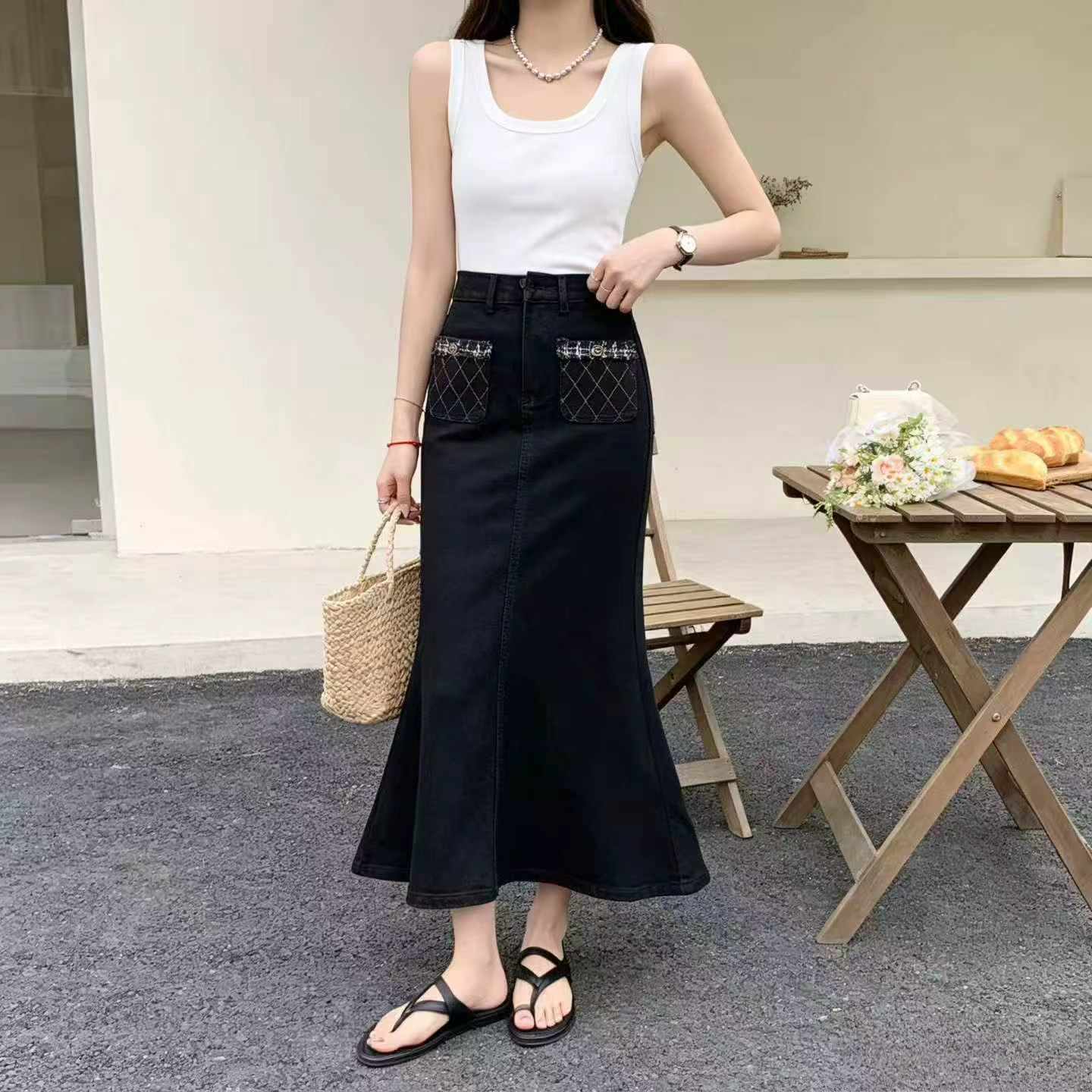 High Elasticity High Waist Slit Midi Denim Mermaid Skirt for Women 167 Pieces - Image 1