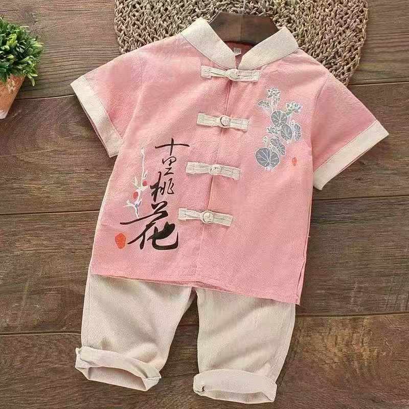 New Summer Boys Girls Cotton Linen Chinese Retro Hanfu Tang Suit Set, About 1280 Sets - Image 1