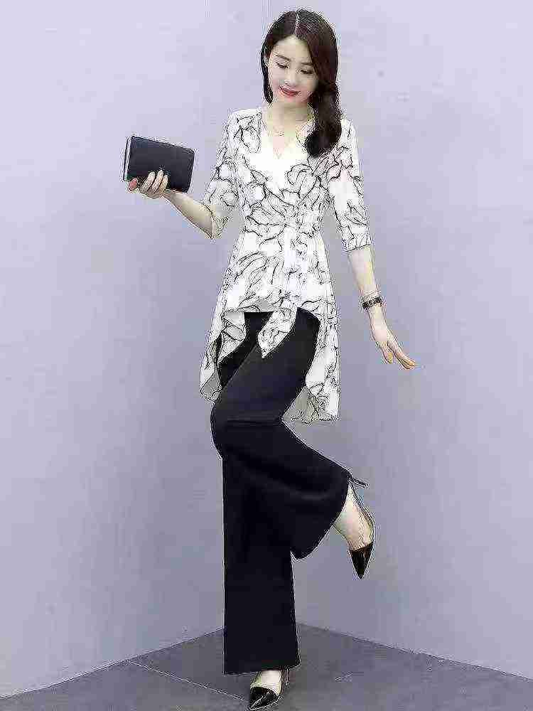 301 Pcs Summer Women's V-neck Tie Chiffon Blouse - Image 1
