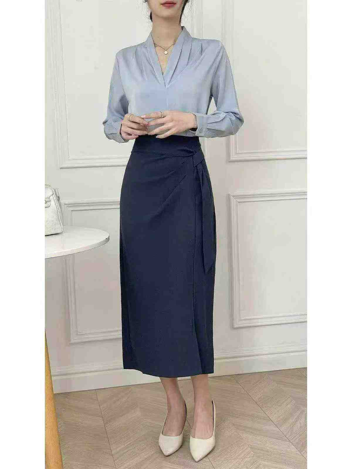 94 Pcs Recycled Irregular Slit Lace-Up High Waist A-Line Skirts - Image 1