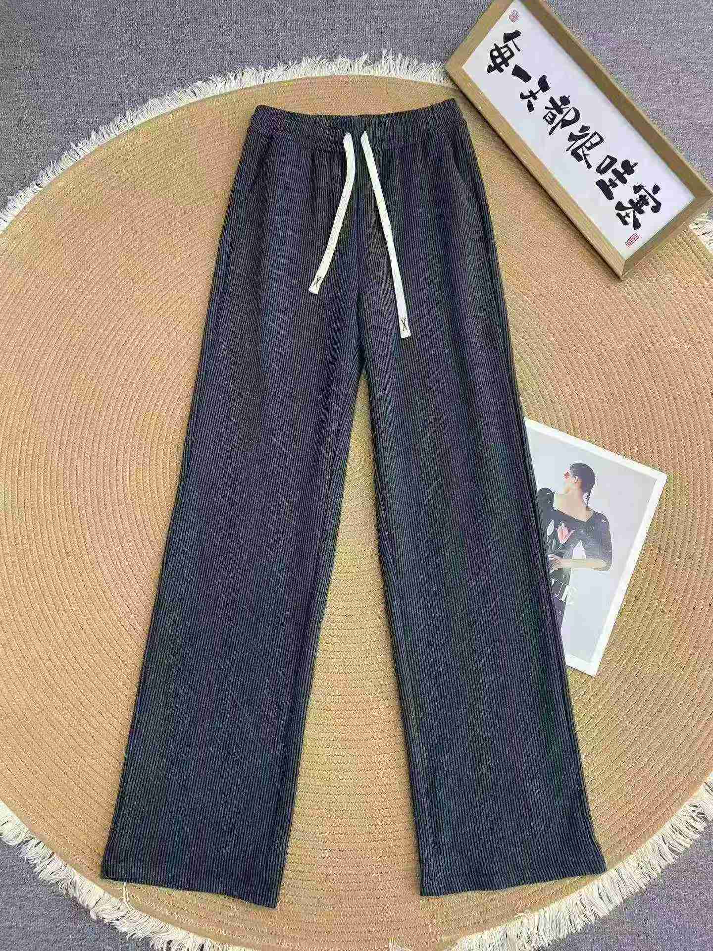 1141 Pcs Celana Kasual Kaki Lurus Pinggang Tinggi Bahan Katun Musim Semi dan Musim Gugur - Image 1