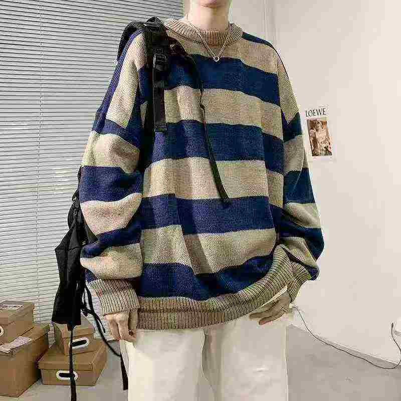 Men's Autumn Winter Loose Striped Crewneck Knit Sweater, 181 Pieces, Size M-XXL, Individual Pack With Hangtag - Image 1