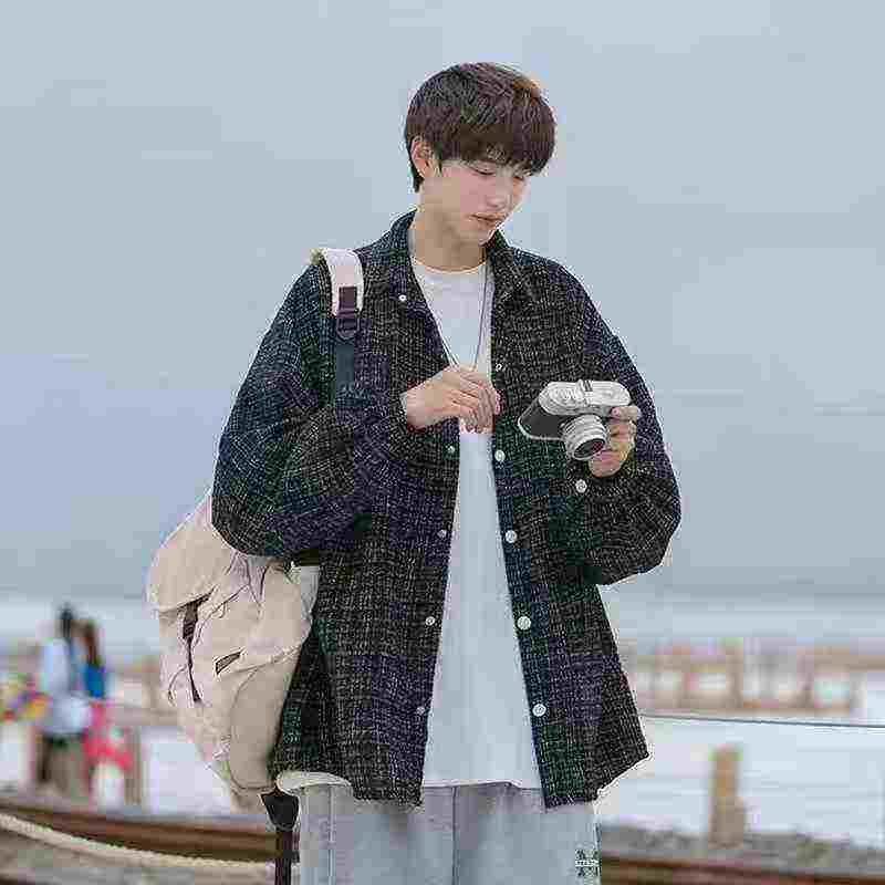 138 Pcs Men's Trendy 2026 New Tweed Style Lapel Loose Casual Long Sleeve Coat - Image 1