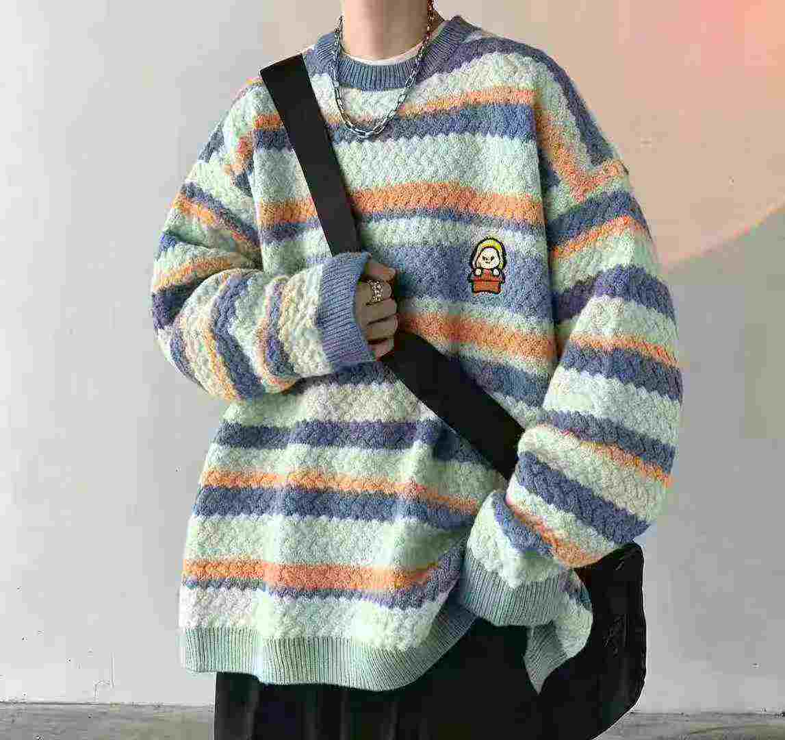 Niche Design Retro Striped Loose Men's Knit Sweater, 529 Pieces - Image 1