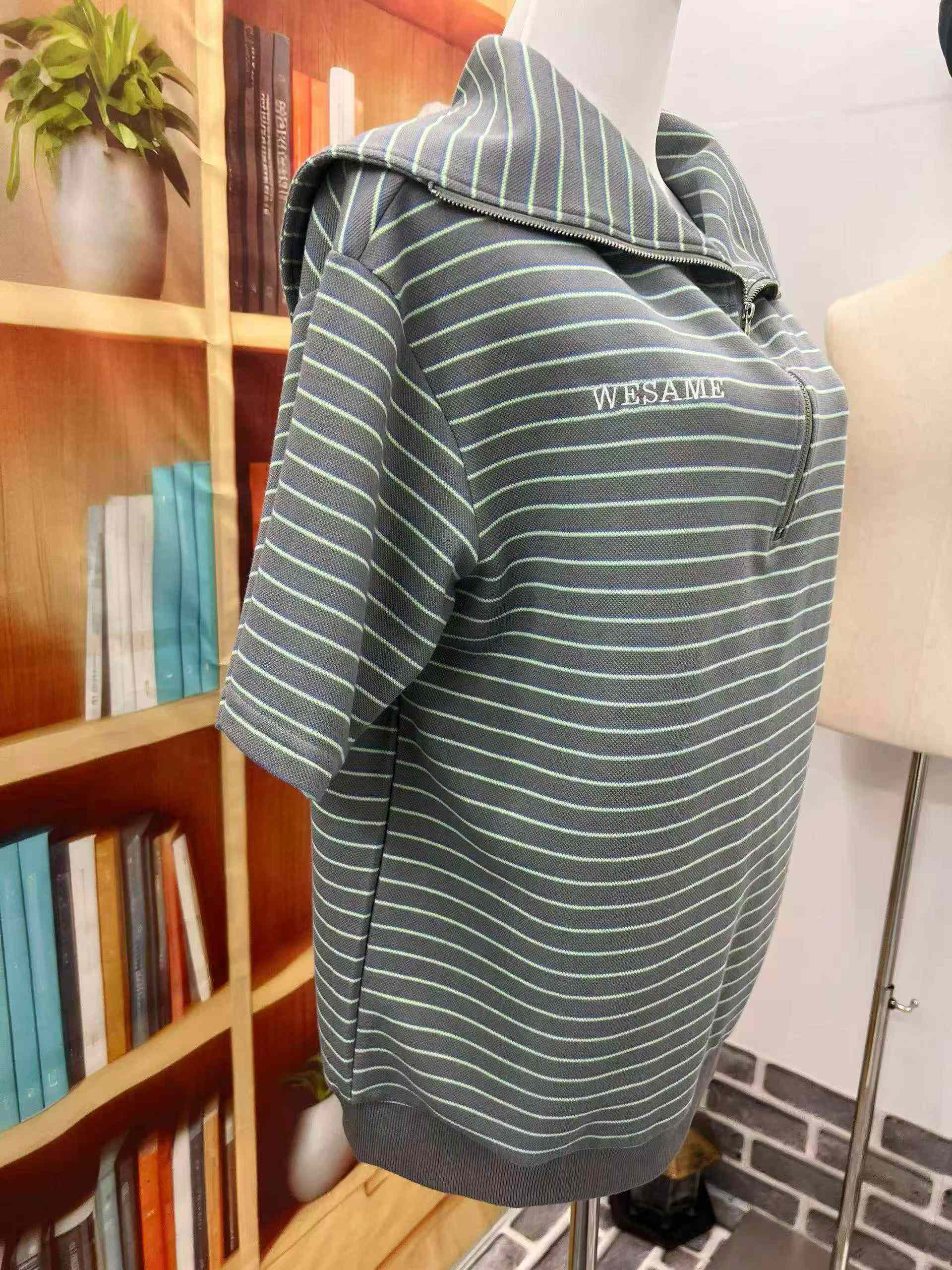 64 Pcs Gray Blue Striped Half Zip Thick Loose Polo Knit Tops - Image 1
