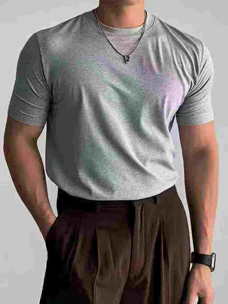 1673 Pcs Men's Solid Ice Porcelain Cotton Short Sleeve T-Shirt - Image 1