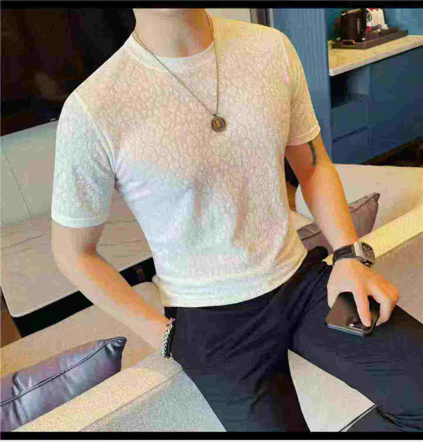 Men's Jacquard Linen Short Sleeve T-shirts 304 Pieces - Image 1