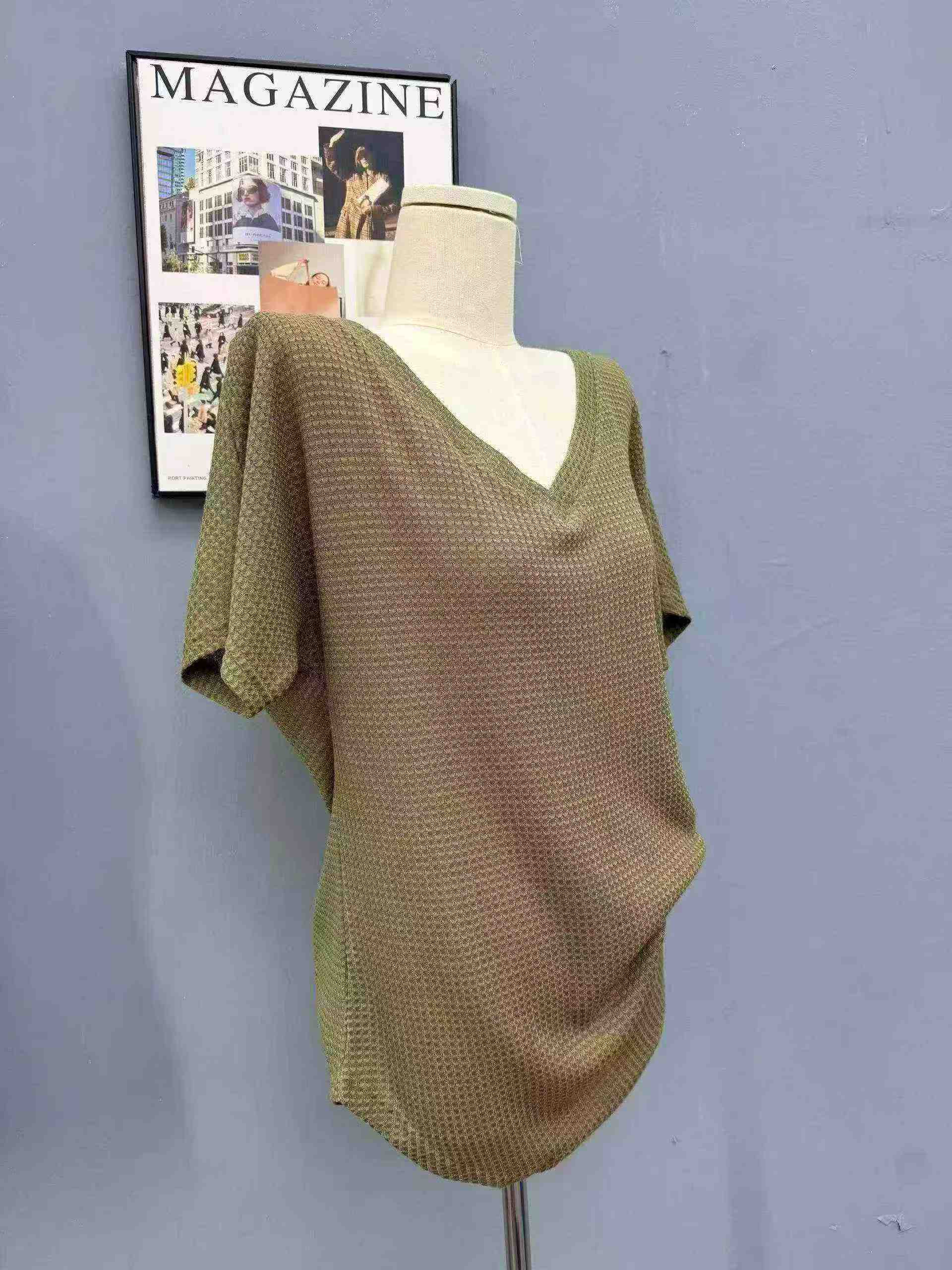 New Women's Waffle Knit V-neck Short Sleeve Summer Blouse 697 Pcs Clearance - Image 1