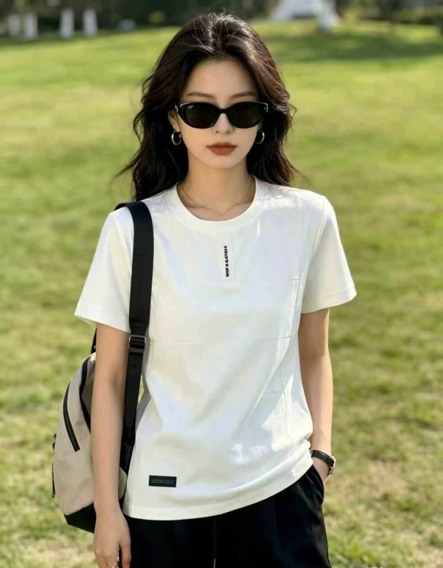 180 Pcs Black White Cotton High Stretch Slim Short Sleeve T-Shirts - Image 1