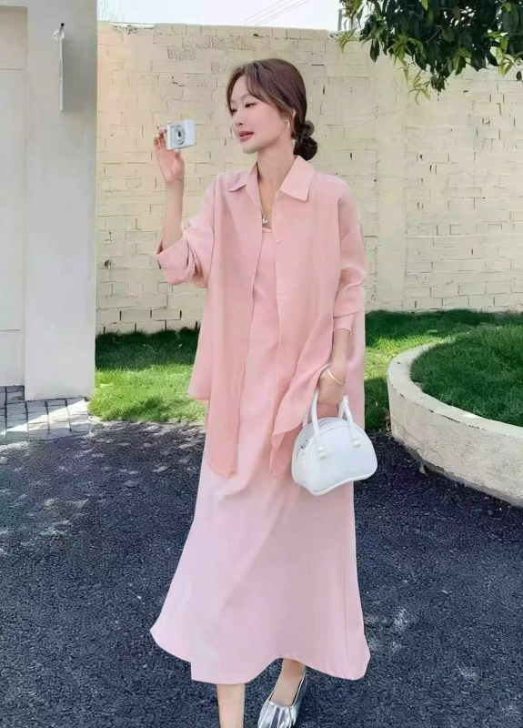 Summer Korean Style 2-Piece Shirt & Maxi Strap Dress, 1015 Pieces Stock Clearance Wholesale - Image 1