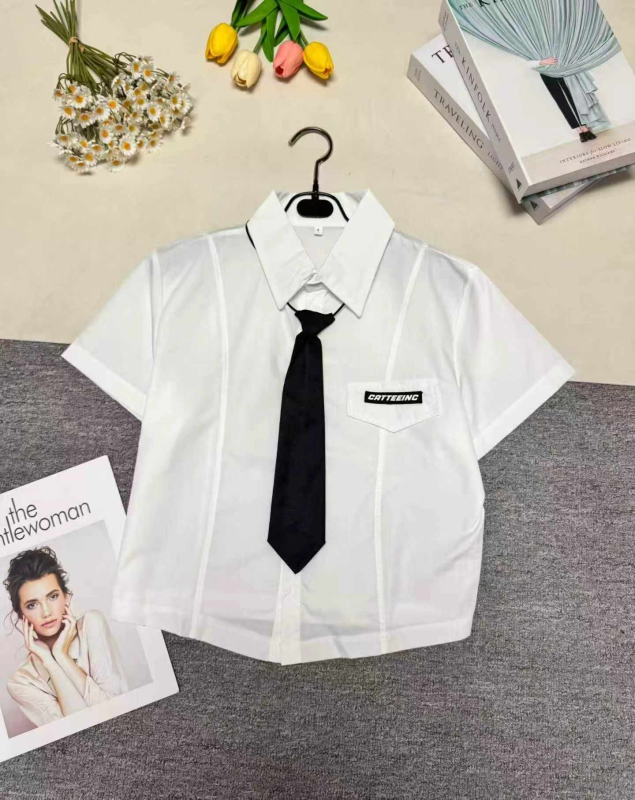 Atasan Seragam JK Gaya Preppy Dasi Crop Pinggang Ramping 362 Potong - Image 1
