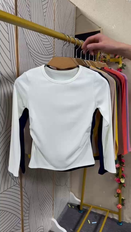 Spring Autumn Girls Pleated Waist Long Sleeve Slim T-shirt, Size 120-160, Total 150pcs - Image 1