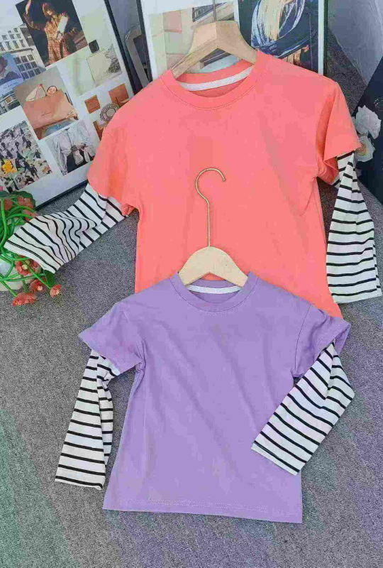 418 Pcs Kids Spliced Sleeve Bottoming Tops - Image 1