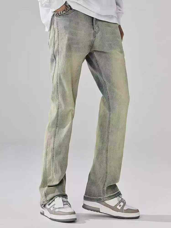 New Spring Summer Men's American Street Vintage Washed Straight Yellow Mud Cotton Jeans 193 Pieces - Image 1