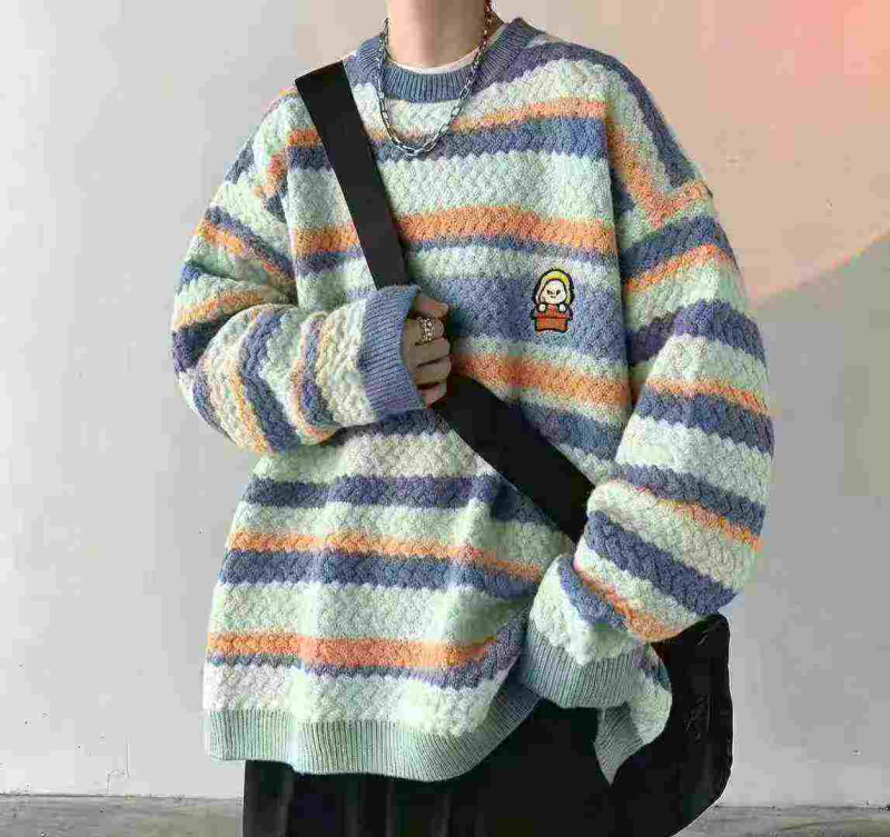 Niche Design Retro Striped Loose Men's Knit Sweater, 529 Pieces - Image 1