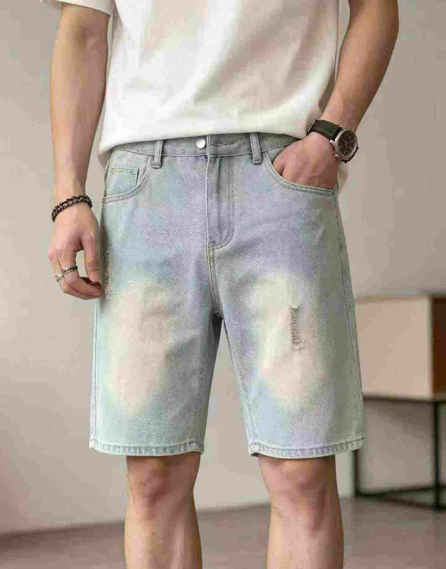 Men's Slim Luxury Embroidered Vintage Denim Shorts About 903 Pieces - Image 1