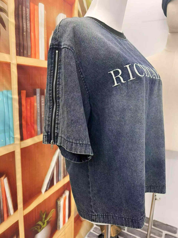 110 Peças de Tops de Manga Curta em Jeans Bordado Vintage Lavado - Image 1