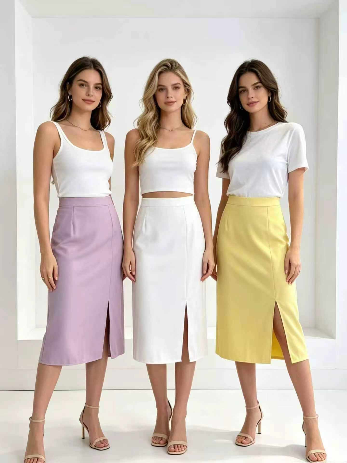 Plus Size High Waist Solid Split Midi A-line Skirts For Women 3500 Pieces - Image 2