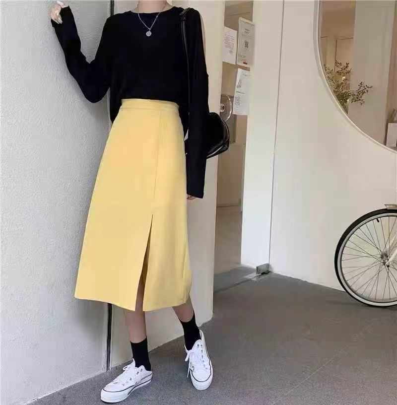Plus Size High Waist Solid Split Midi A-line Skirts For Women 3500 Pieces - Image 7