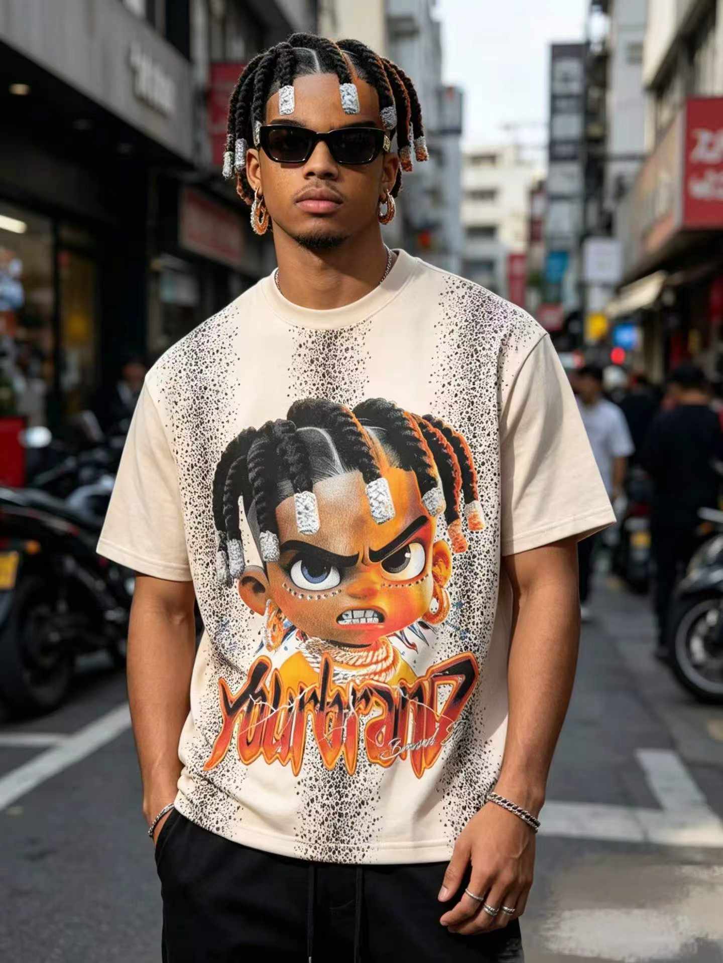 Kaos Lengan Pendek Cetak Motif Gaya High Street 330-380g Ukuran Jumbo Pria, 2000 Buah Berbagai Warna & Motif Ukuran 2XL-4XL Dikemas Satu per Satu - Image 3