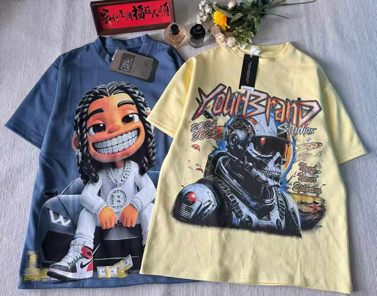 Kaos Lengan Pendek Cetak Motif Gaya High Street 330-380g Ukuran Jumbo Pria, 2000 Buah Berbagai Warna & Motif Ukuran 2XL-4XL Dikemas Satu per Satu - Image 4