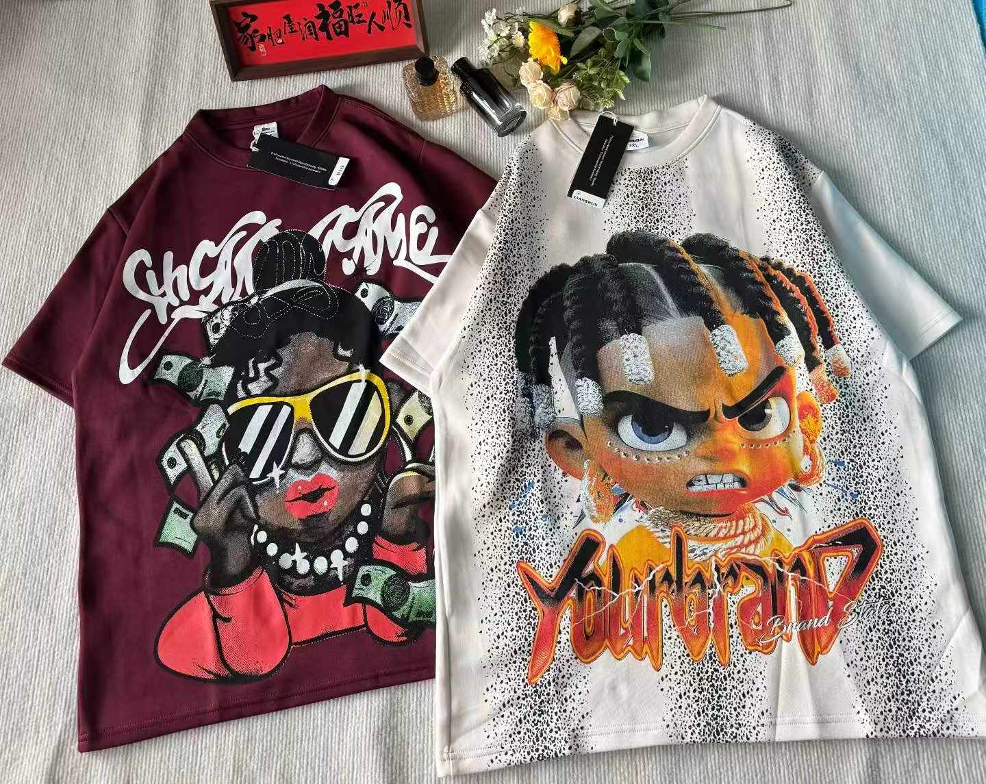 Kaos Lengan Pendek Cetak Motif Gaya High Street 330-380g Ukuran Jumbo Pria, 2000 Buah Berbagai Warna & Motif Ukuran 2XL-4XL Dikemas Satu per Satu - Image 7