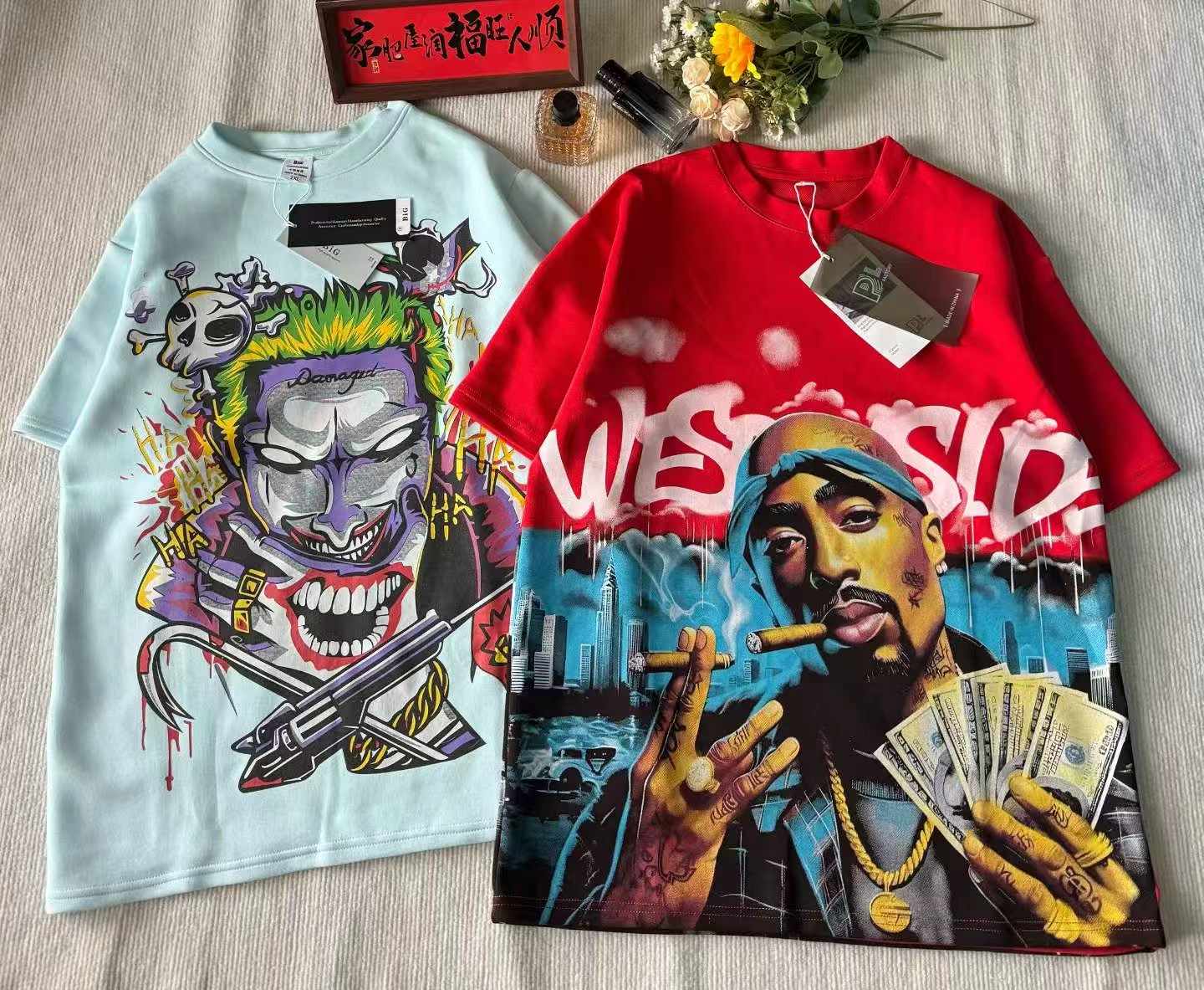 Kaos Lengan Pendek Cetak Motif Gaya High Street 330-380g Ukuran Jumbo Pria, 2000 Buah Berbagai Warna & Motif Ukuran 2XL-4XL Dikemas Satu per Satu - Image 8