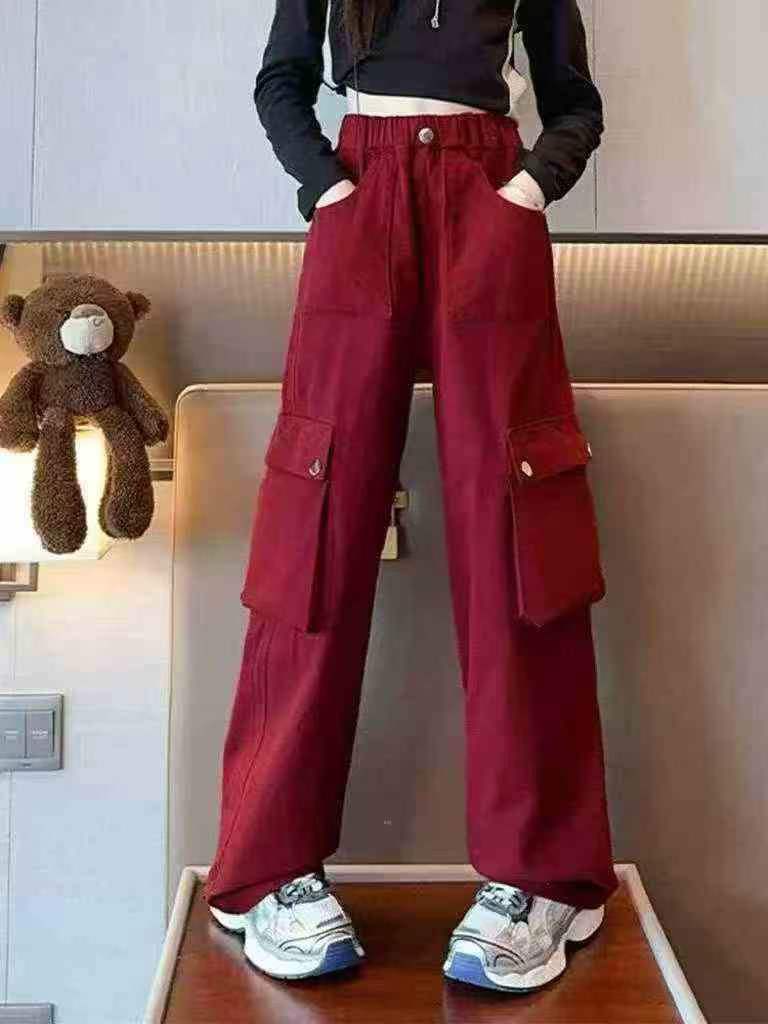 870 pièces Pantalons cargo en coton amples à multiples poches pour filles de grands enfants - Image 2