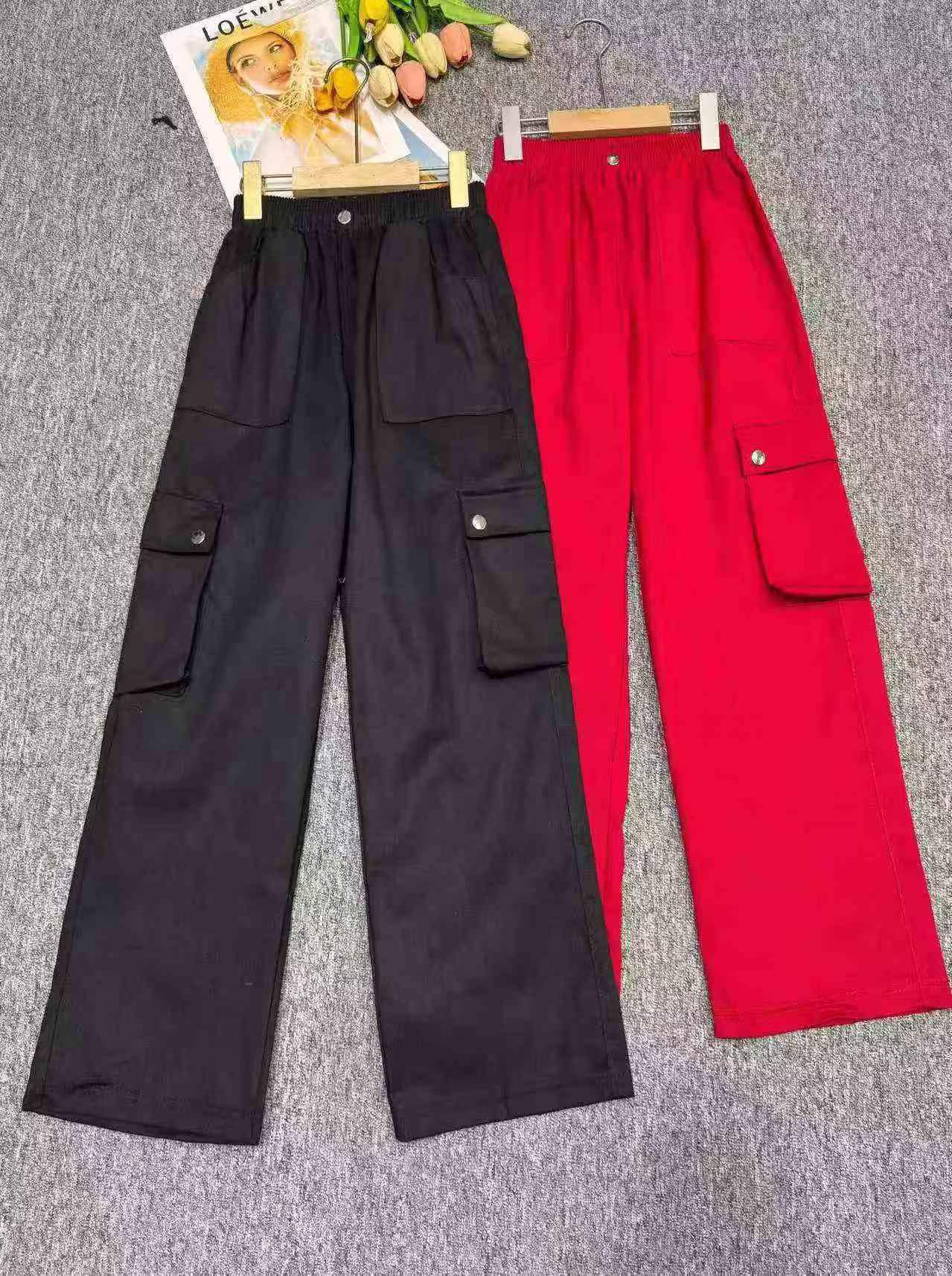 870 pièces Pantalons cargo en coton amples à multiples poches pour filles de grands enfants - Image 6