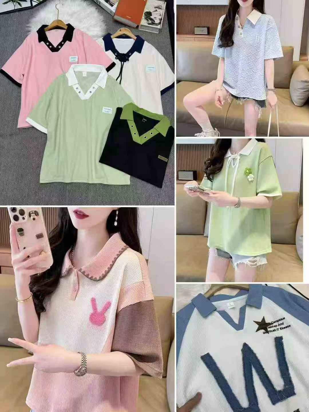Camisetas Waffle Femininas Misturadas de Moda Coreana, Total de 8570 Peças - Image 4