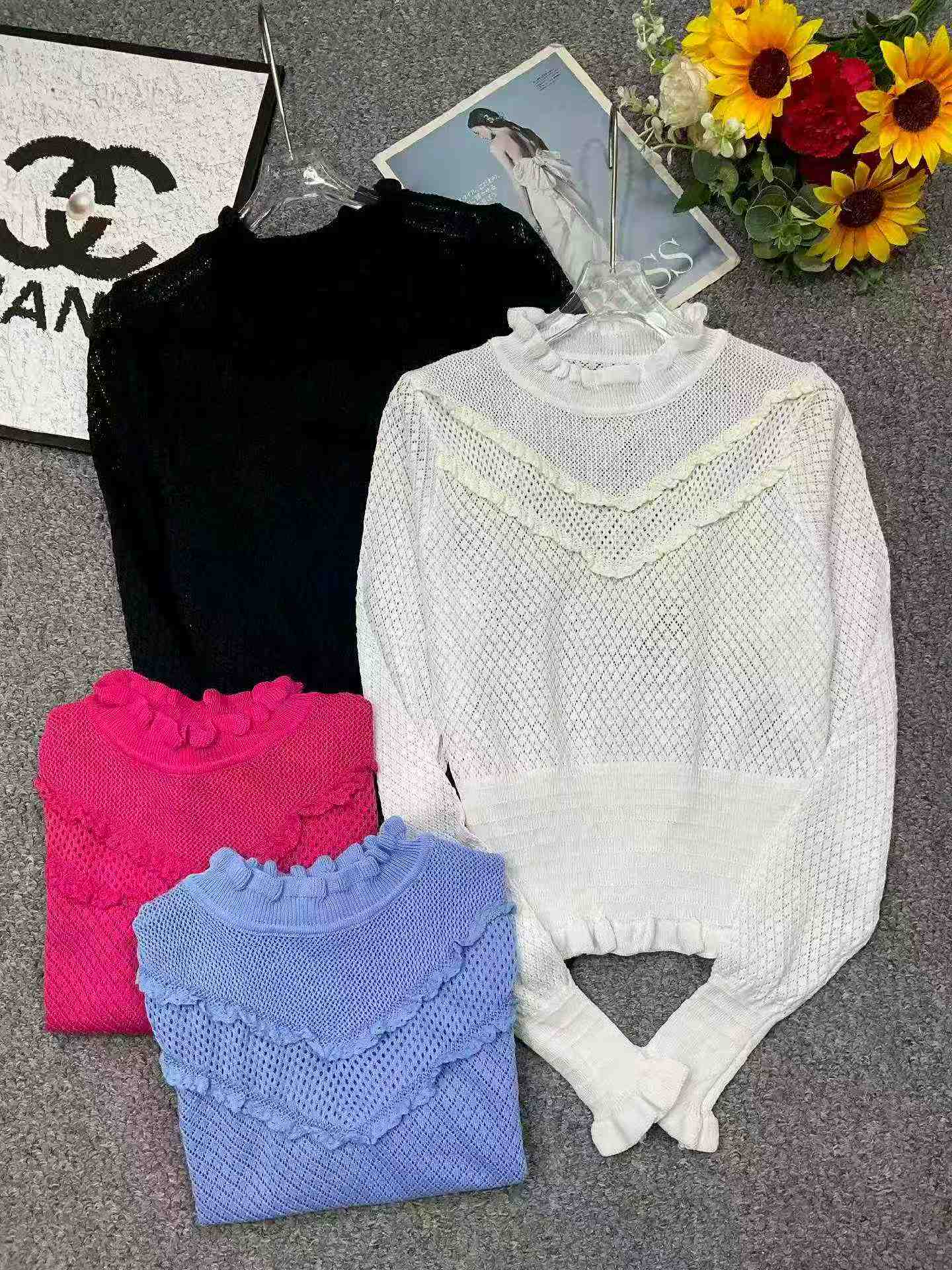 Spring Autumn Mock Neck Ruffled Long Sleeve Knit Tops 422 Pieces - Image 2