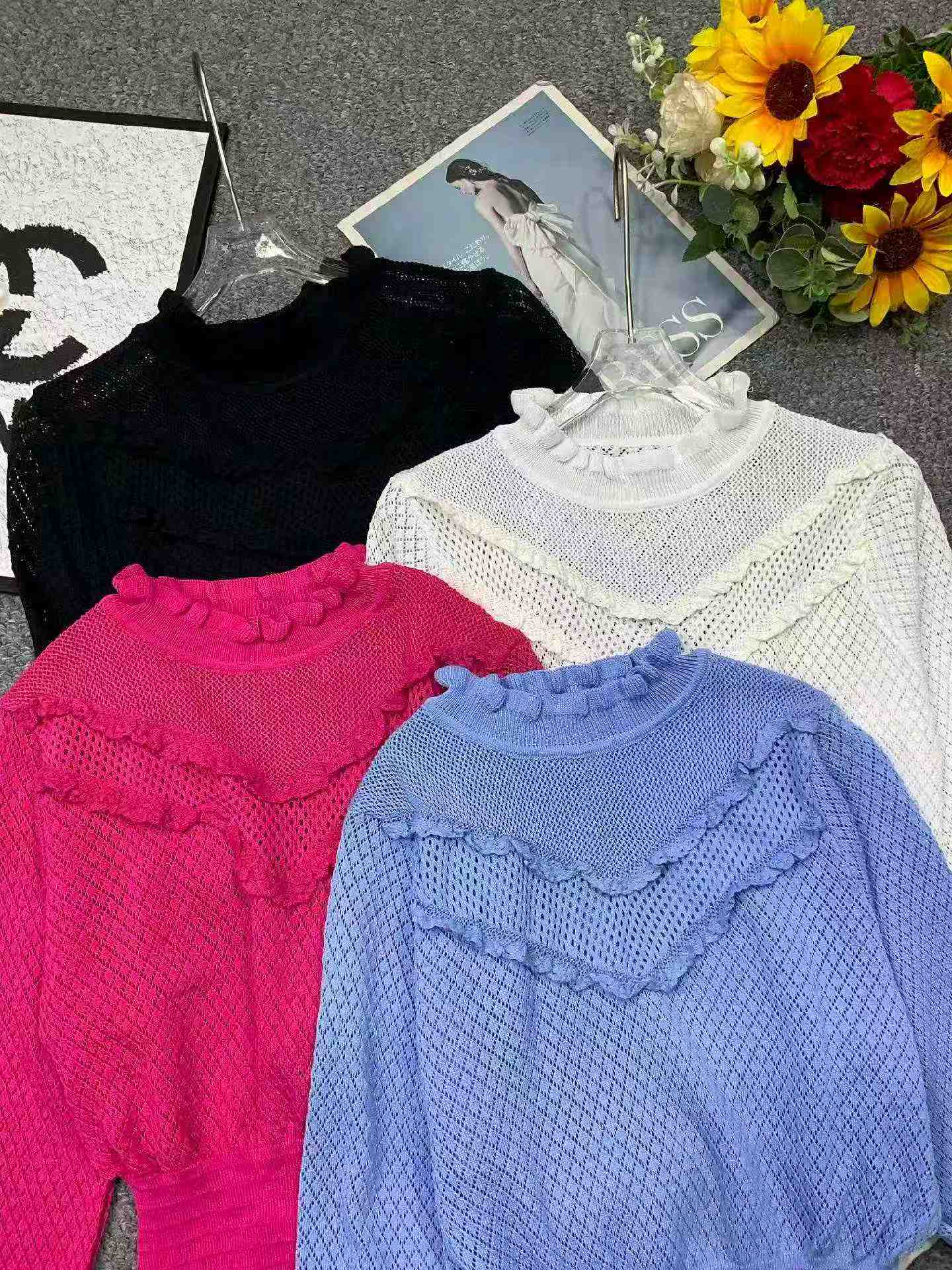 Spring Autumn Mock Neck Ruffled Long Sleeve Knit Tops 422 Pieces - Image 3
