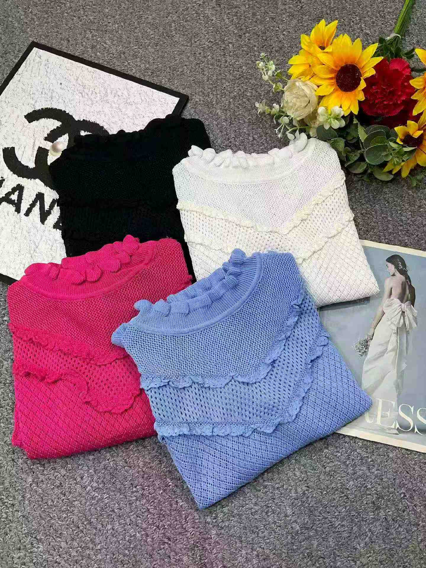 Spring Autumn Mock Neck Ruffled Long Sleeve Knit Tops 422 Pieces - Image 4