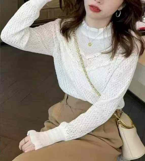 Spring Autumn Mock Neck Ruffled Long Sleeve Knit Tops 422 Pieces - Image 5