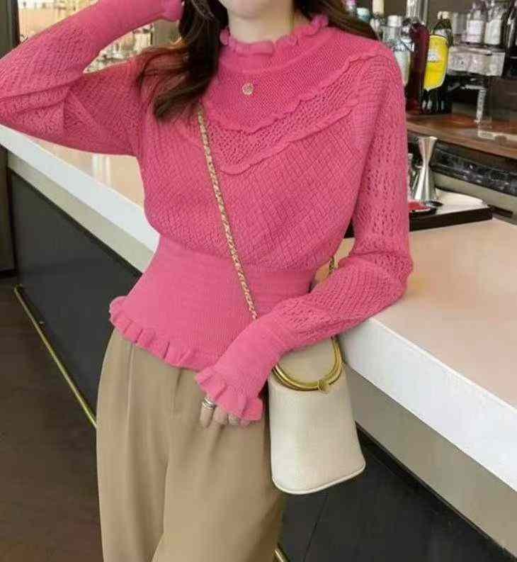 Spring Autumn Mock Neck Ruffled Long Sleeve Knit Tops 422 Pieces - Image 6