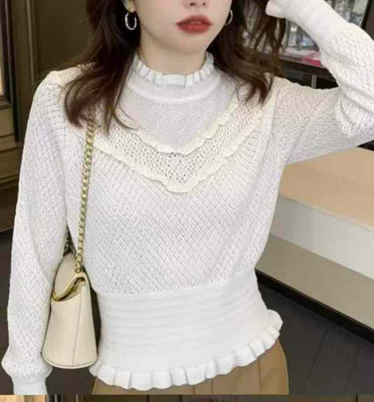 Spring Autumn Mock Neck Ruffled Long Sleeve Knit Tops 422 Pieces - Image 8